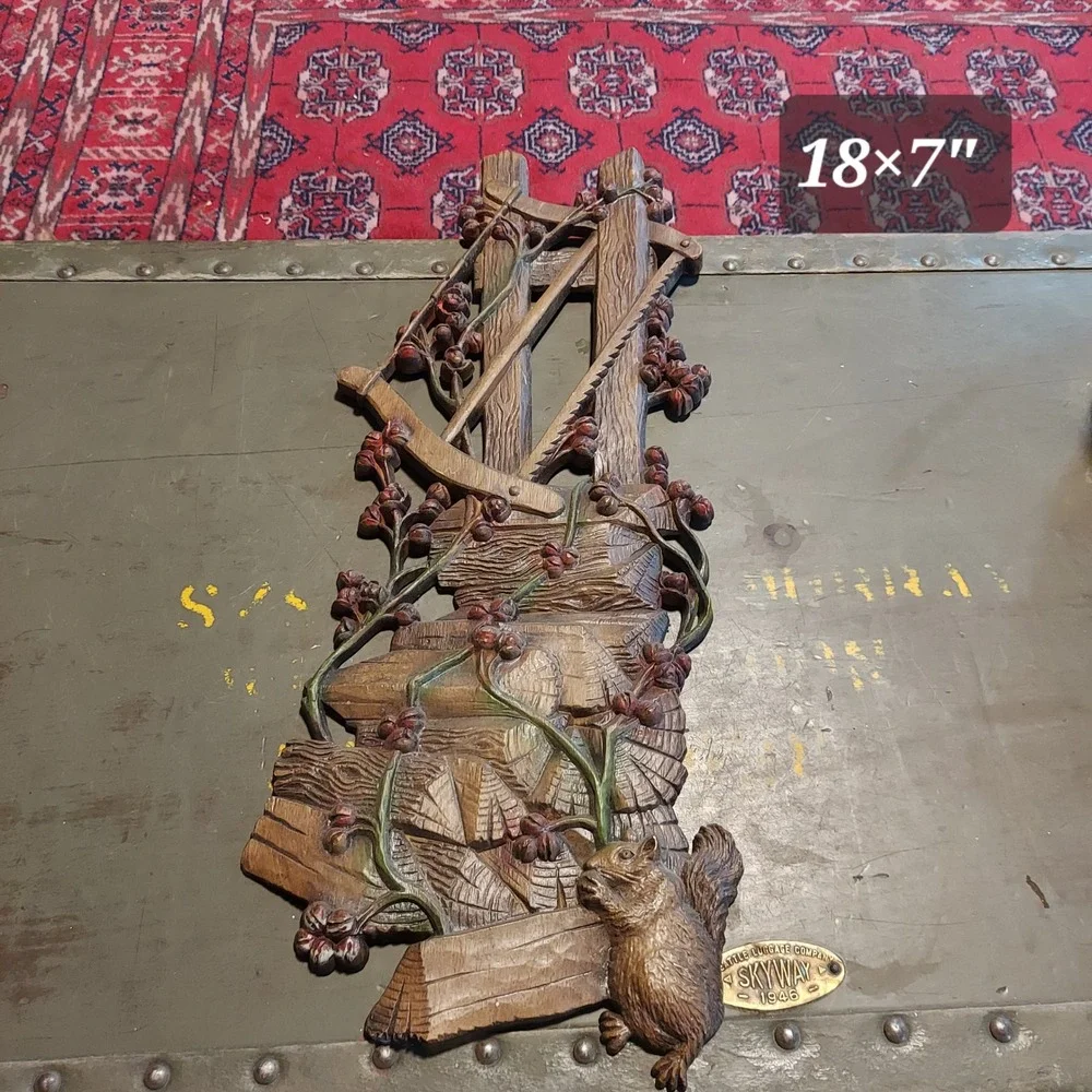 Vintage Burwood Products Squirrel Saw Woodland Wall Hanging Plaque 2350 18x7